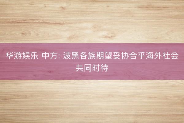华游娱乐 中方: 波黑各族期望妥协合乎海外社会共同时待